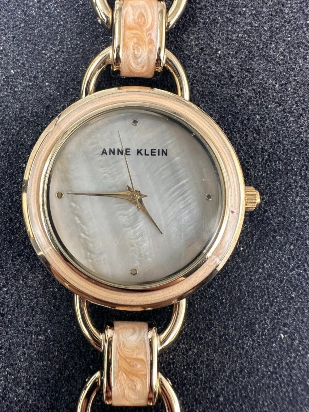 Anne Klein Watch Women Gold Tone Beige Chain Link Band New Battery 6.5"